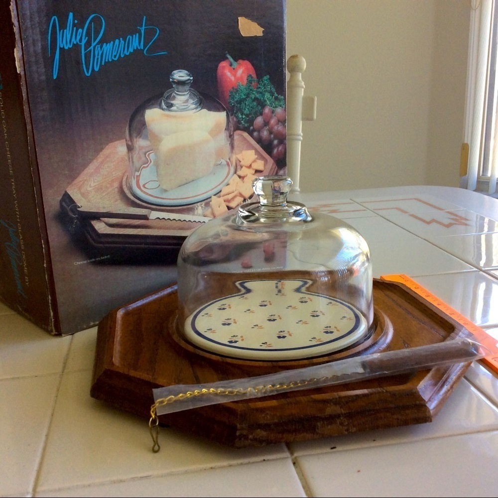 Vintage Good Wood Oak Cheese Tray with Glass Dome